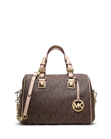 michael michael kors medium grayson logo monogram satchel brown|MICHAEL Michael Kors Grayson Logo Medium Duffle Satchel.